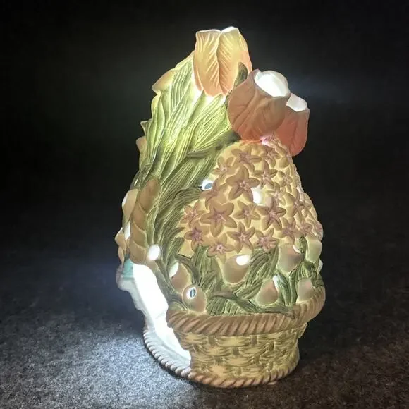 PartyLite Floral Spring Basket Tealight Candle Holder Ceramic Flowers RETIRED - Picture 4 of 10